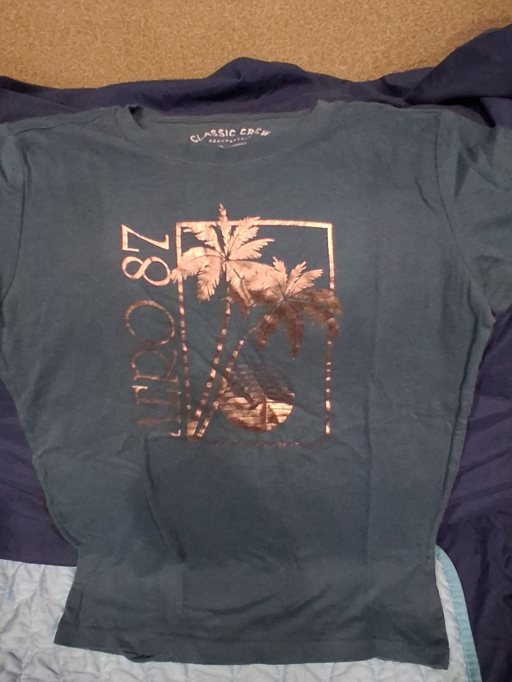 Classic Teal Short Sleeve Tee with Rose Gold Palm Graphic